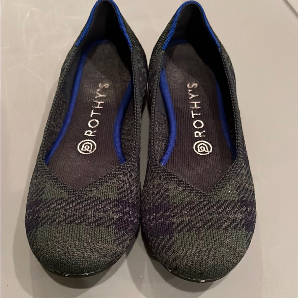 Rothy's green plaid flats with Rounded Toe and Flexible Sole